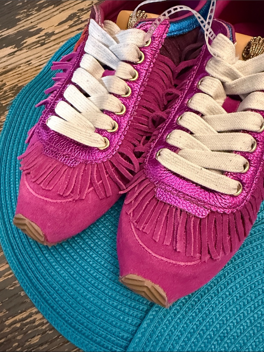 NEWKurt Geiger London Islington Suede Beaded Tassel Fringe Sneakers Fuschia- 9.5 - Picture 3 of 8